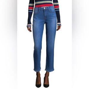 Frame le High Raw Hem Straight Leg Cropped Blue Jeans